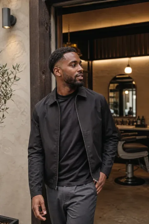 Customer outside a modern independent barbershop