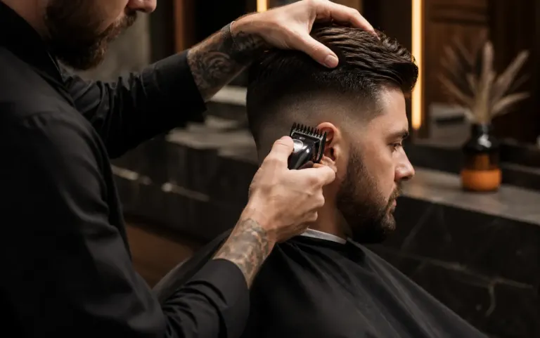 Barber using clippers for a precise fade